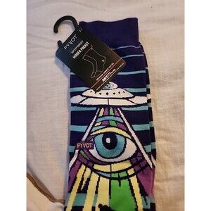 PYVOT Crew Socks Artist Series Hidden Pocket Evil Eye Colorful NWT Size 6-13